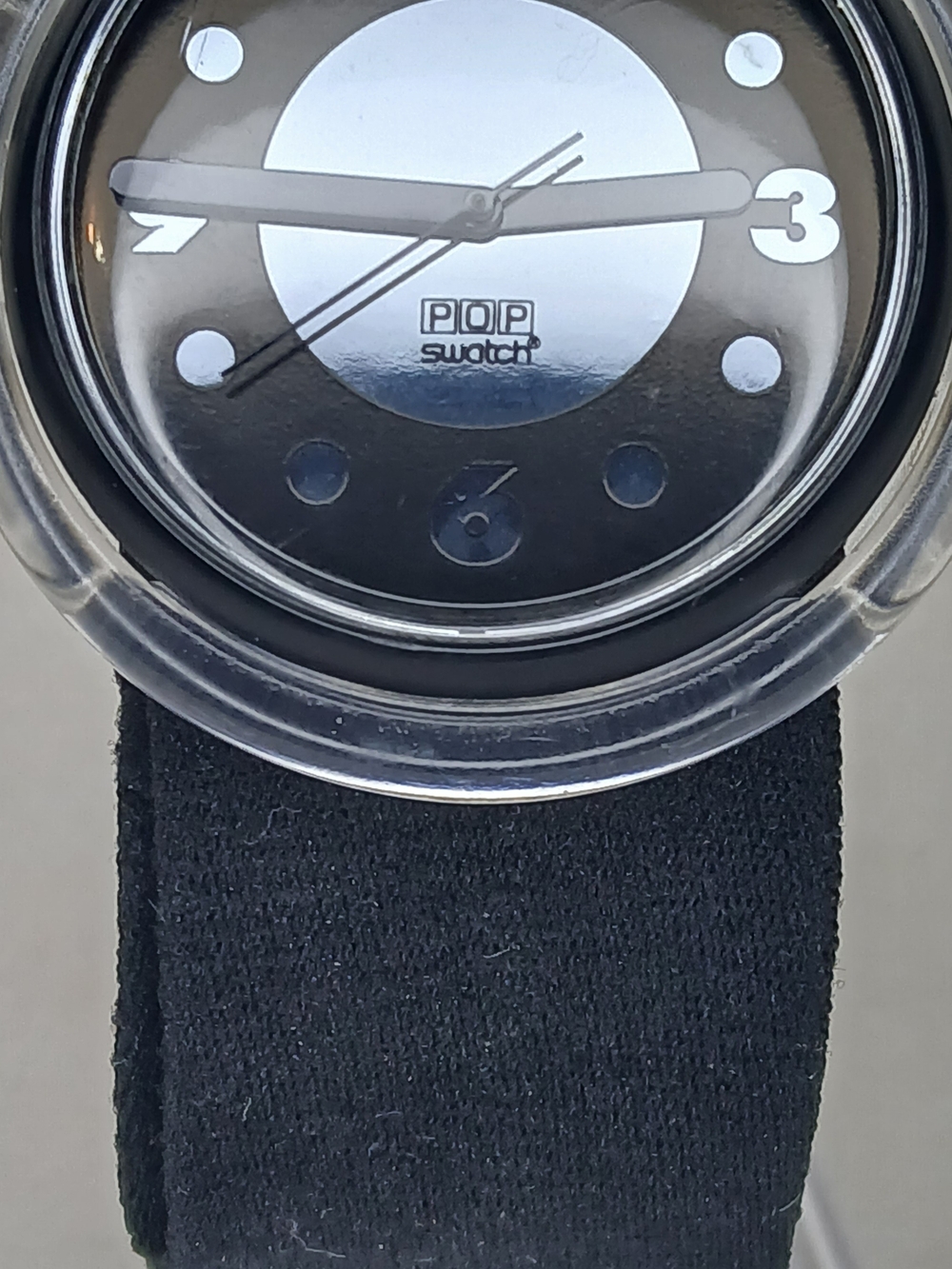 Swatch Black POP Watch with Clear Bezel